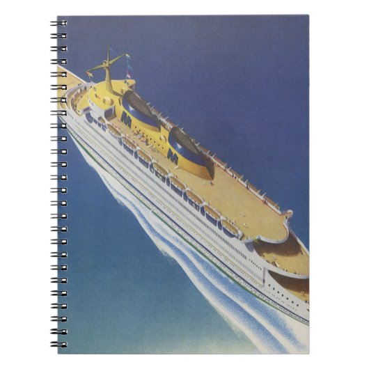 海内のヴィンテージクルーズ船の空中表示 ノートブック (正面)