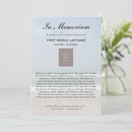 海写真の死亡告知 案内状 (スタンド正面)