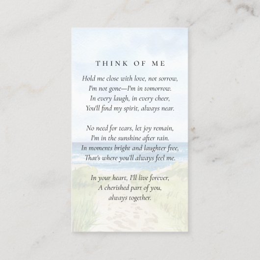 海写真葬儀記念祈りの言葉カード コーリングカード (裏面)