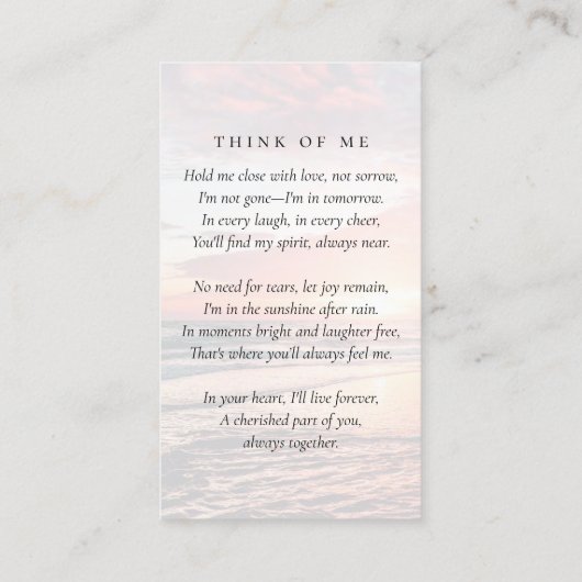 海写真葬儀記念祈りの言葉カード コーリングカード (裏面)