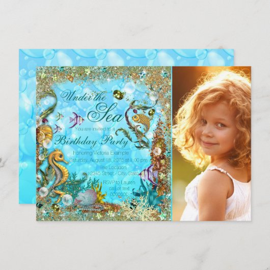 海写真誕生日パーティーの下 招待状 (正面/裏面)