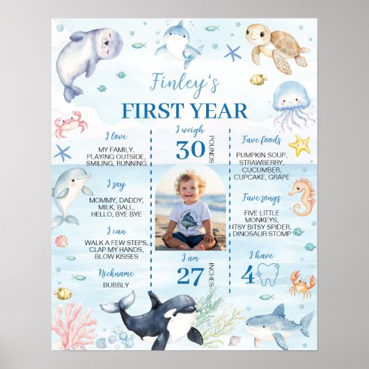 海動物が海の誕生日の節目 ポスター (正面)