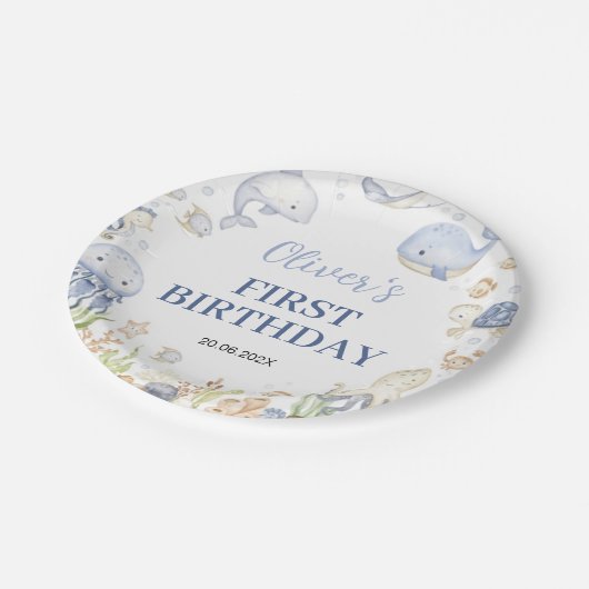 海動物の少年ザシー子供の誕生日 ペーパープレート (アングル)