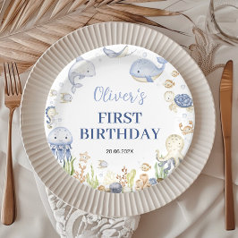 海動物の少年ザシー子供の誕生日 ペーパープレート