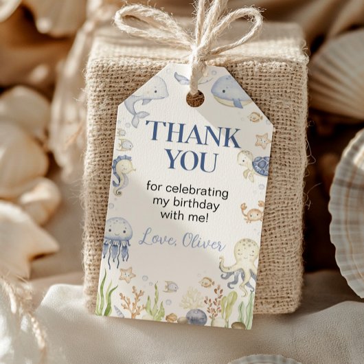 海動物の少年ザシー誕生日ありがとう ギフトタグ