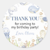 海動物の少年ザシー誕生日 ラウンドシール (正面)