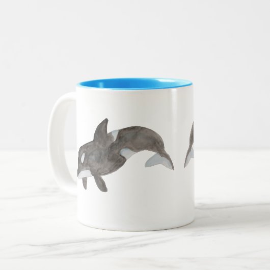 海動物の水色キラーホエールオルカ ツートーンマグカップ (正面左)