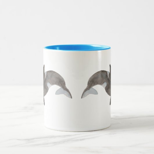 海動物の水色キラーホエールオルカ ツートーンマグカップ (中央)