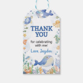 海動物の男の子海の下に誕生日ありがとう ギフトタグ (正面)