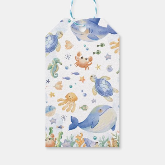 海動物の男の子海の下に誕生日ありがとう ギフトタグ (裏面)