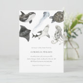 海動物の赤ちゃんシャワー招待状水色 招待状 (スタンド正面)