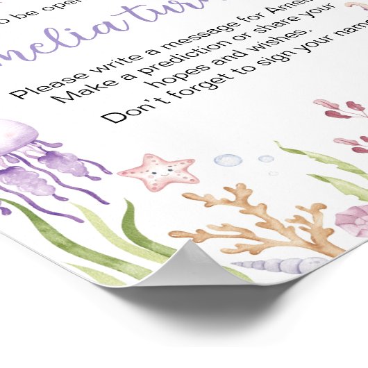 海動物ガール誕生日時間カプセル標識 ポスター (角)