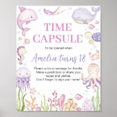 海動物ガール誕生日時間カプセル標識 ポスター (正面)