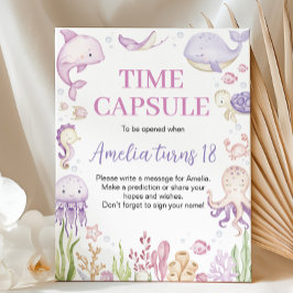 海動物ガール誕生日時間カプセル標識 ポスター