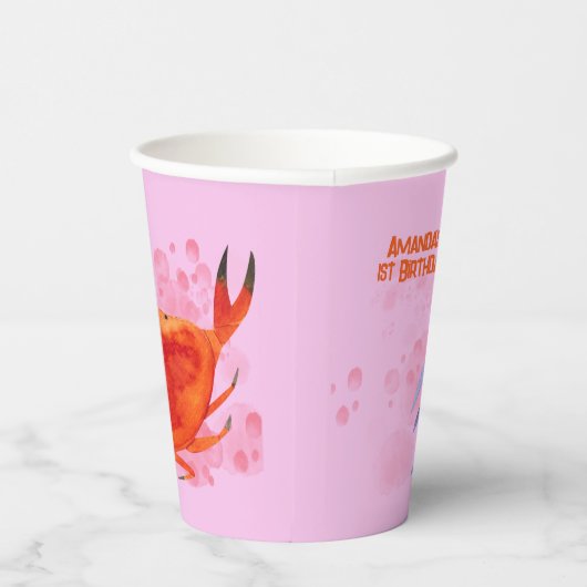 海動物シーライフ子供の誕生日パーティーピンク 紙コップ (右)