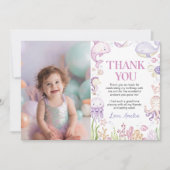 海動物ピンク海の下誕生日写真 サンキューカード (正面)