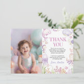 海動物ピンク海の下誕生日写真 サンキューカード (スタンド正面)