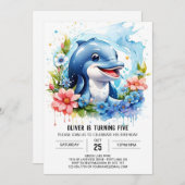 海動物ファンタジードルフィン誕生日 招待状 (正面/裏面)