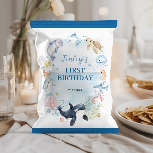 海動物子供の誕生日チップバッグラッパー チラシ