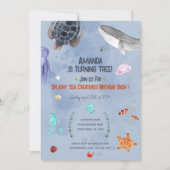 海動物子供の誕生日パーティーブルー招待状 招待状 (正面)