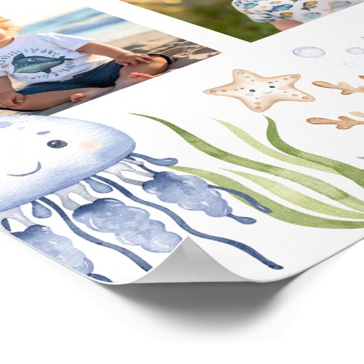 海動物子供の誕生日フォトマイルストーン記号 ポスター (角)