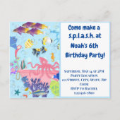 海動物子供の誕生日招待状はがき インビテーションポストカード (正面)