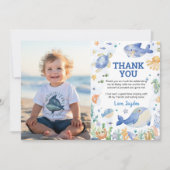 海動物少年の海面下の誕生日写真 サンキューカード (正面)