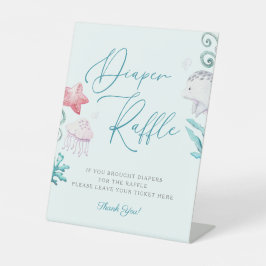 海動物少年の赤ちゃんシャワーおむつラッフルサイン 台座サイン