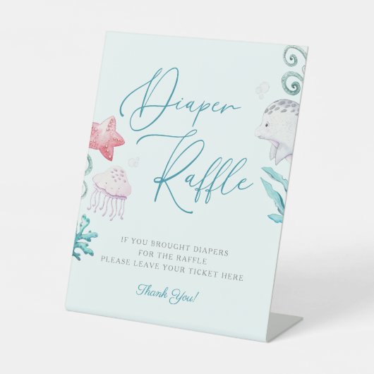 海動物少年の赤ちゃんシャワーおむつラッフルサイン 台座サイン (正面)