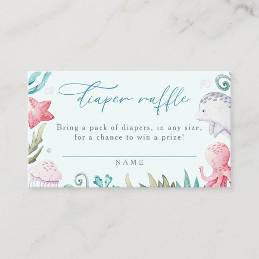 海動物少年の赤ちゃんシャワーおむつラッフル エンクロージャーカード (正面)