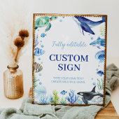 海動物少年誕生日カスタムテーブル記号 ポスター