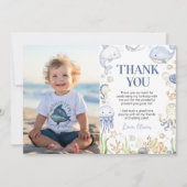 海動物海の下の青誕生日写真 サンキューカード (正面)