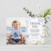 海動物海の下の青誕生日写真 サンキューカード (スタンド正面)