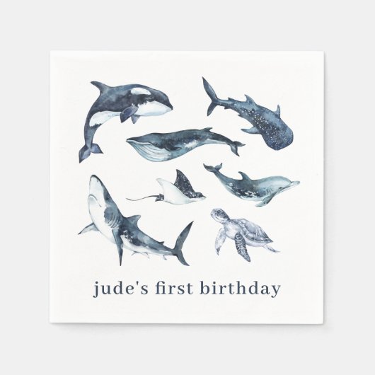 海動物紙プレート スタンダードカクテルナプキン (正面)