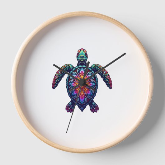 海動物絞り染めトバルシーアニマルマオリタトル 壁時計 (正面)
