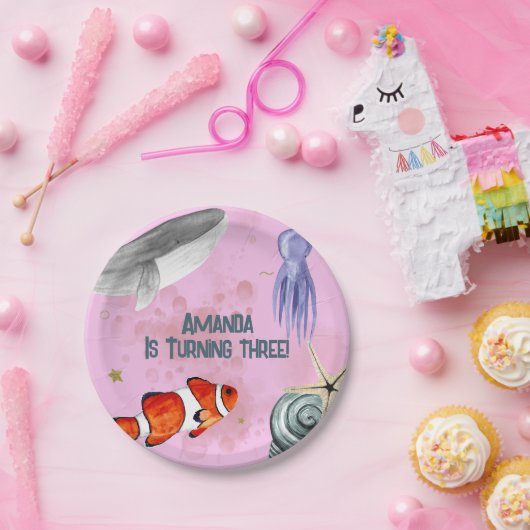 海動物航海の子供の誕生日パーティーピンク ペーパープレート (パーティー)