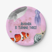 海動物航海の子供の誕生日パーティーピンク ペーパープレート (正面)