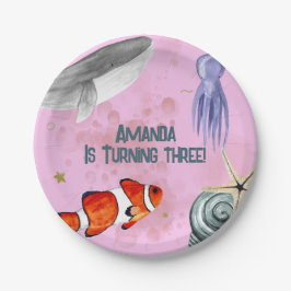 海動物航海の子供の誕生日パーティーピンク ペーパープレート
