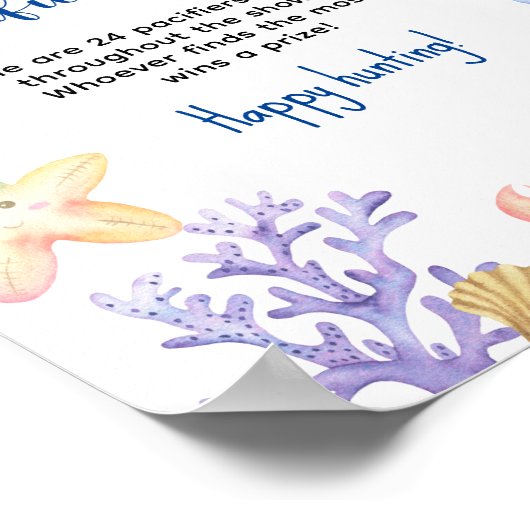 海動物 – おしゃぶり狩りゲーム赤ちゃんシャワー ポスター (角)