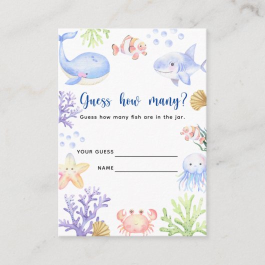 海動物 – 瓶の中に何匹の魚がいる エンクロージャーカード (正面)