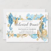 海及びビーチ結婚式のタツノオトシゴのリハーサルの夕食 招待状 (正面)