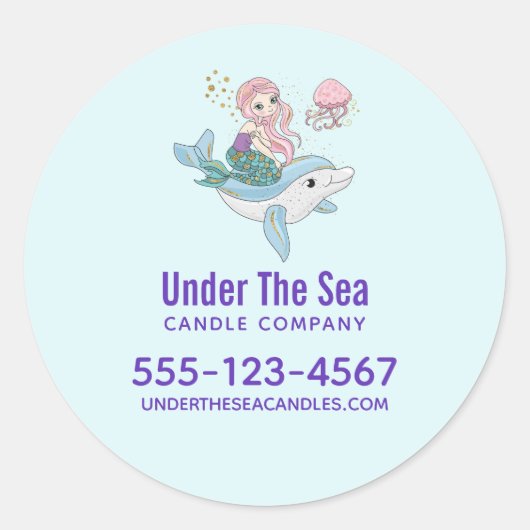 海商でイルカに乗る人魚 ラウンドシール (正面)