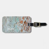 海塩プールの火傷 – ピンクとティール（緑がかった色） ラゲッジタグ (正面横)