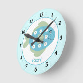 海壁時計の下の青い魚 ラウンド壁時計 (傾斜)