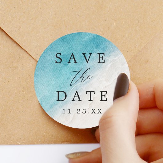 海夏のビーチ日付の保存 ラウンドシール