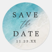 海夏のビーチ日付の保存 ラウンドシール (正面)