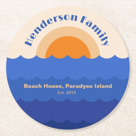海夕日のミニマルな場面 ラウンドペーパーコースター