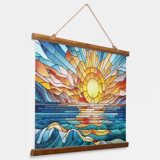 海夕日モザイクアート 吊り下げ型タペストリー (傾斜あり)