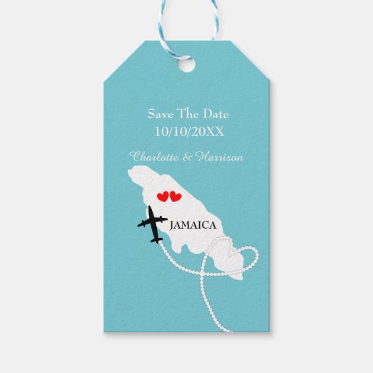 海外の結婚式ジャマイカ日付を保存 ギフトタグ (正面)