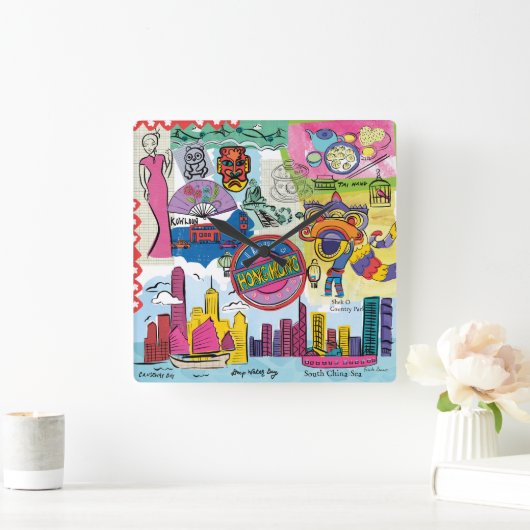 海外旅行 – 香港 スクエア壁時計 (ホーム)